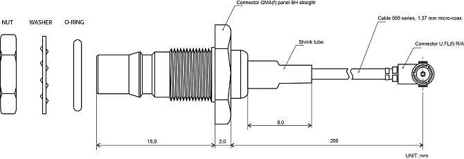 RF cable adaptor U.FL(f) to QMA(f), LP-088, 20cm