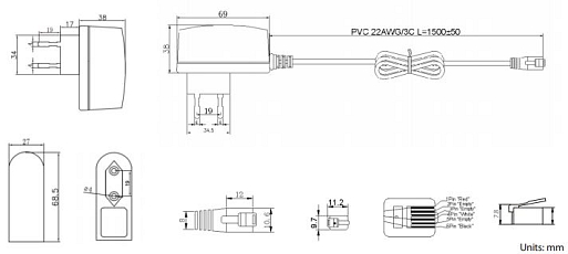 Power supply 12V / 1A, RJ12 connector