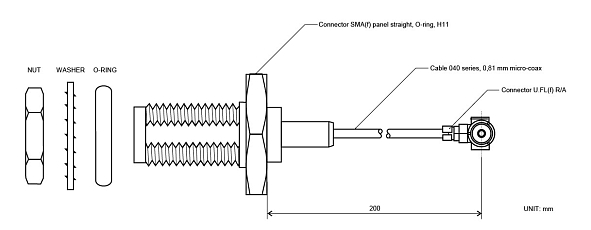 RF cable adaptor U.FL(f) to SMA(f), LP-040, 20cm